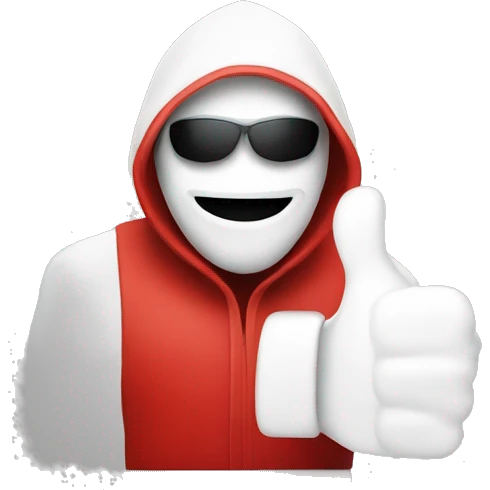 Red Hacker with a smiley face and a thumbs up emoji