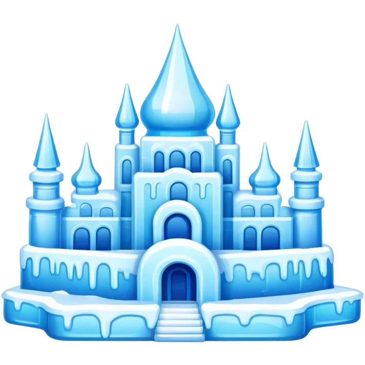 Harbin Ice and Snow Festival colorful ice sculpture, simplified emoji style with bold outlines and bright colors, cartoon style ice building emoji