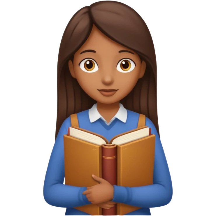 A brown-skinned girl holding long books emoji