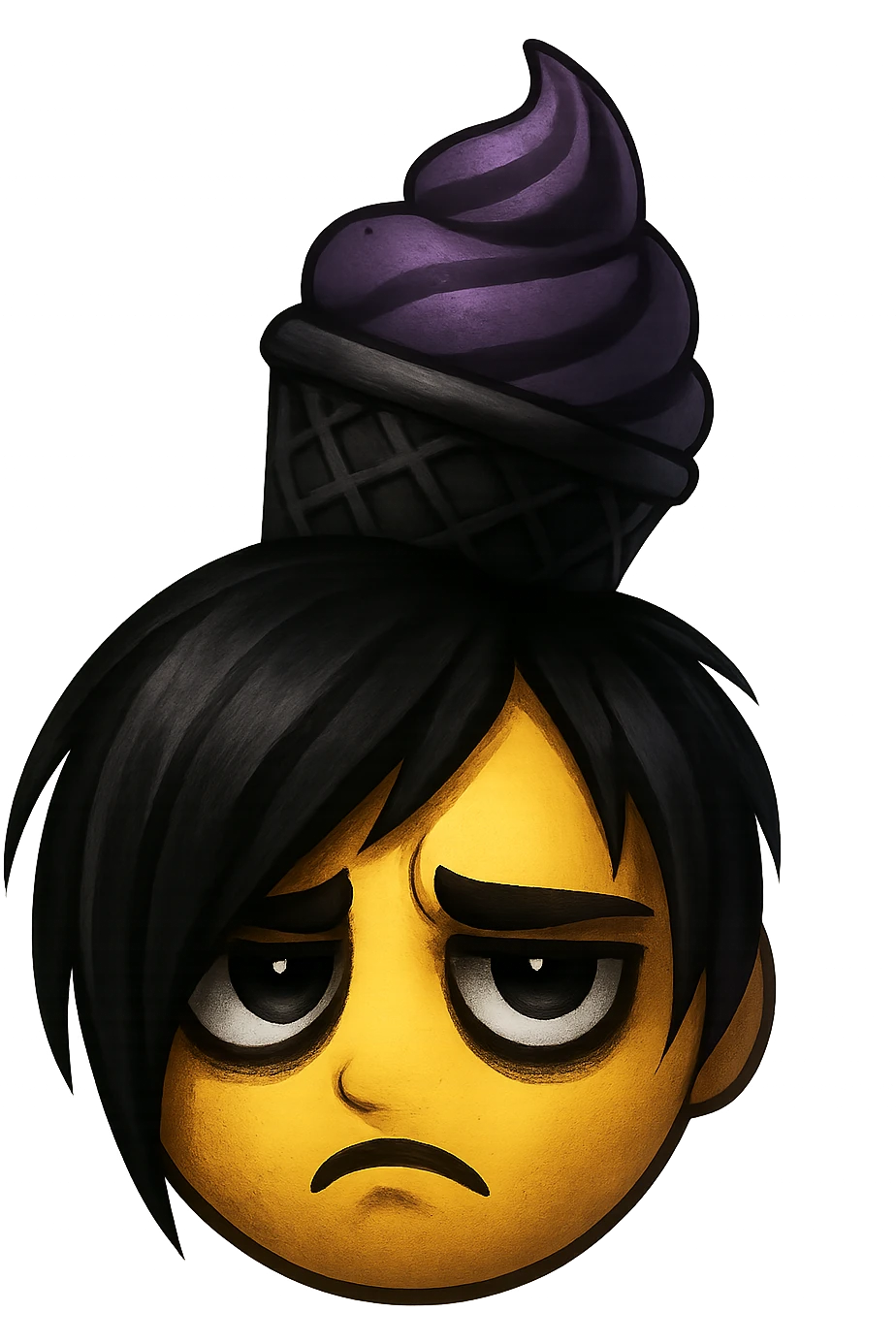 emo emoji, black and purple ice cream cone, moody and dramatic emoji