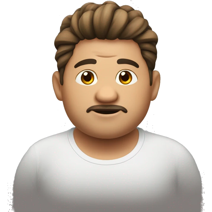 Un gordito moreno con cara redonda, baba, pelo inclinado hacia la derecha y un mid fade emoji