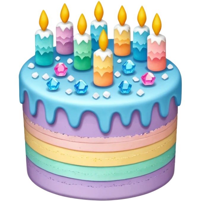 Three layer pastel cake adorned with overflowing raw crystals  emoji