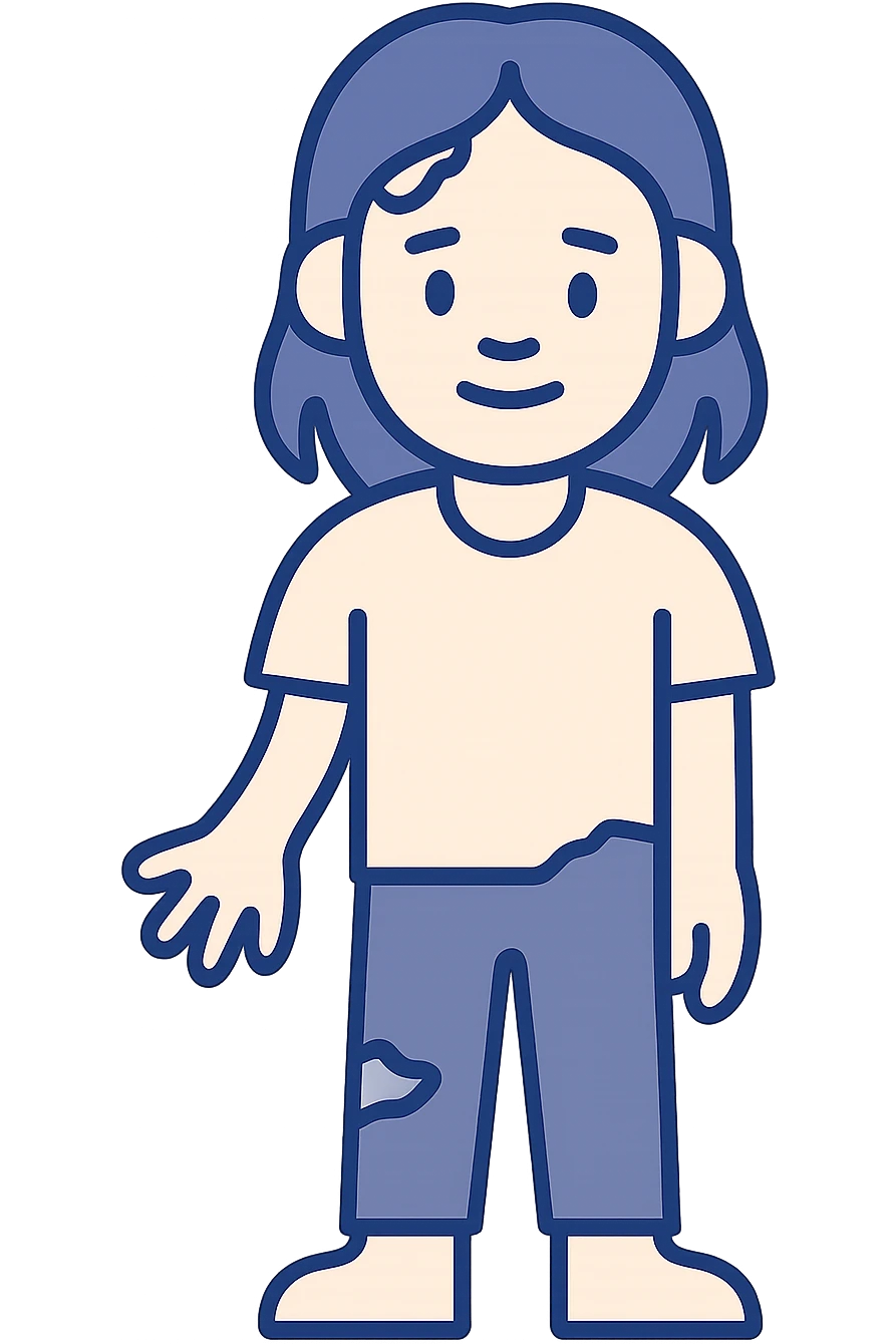 menino zumbi com cabelo comprido, ícone, estilo flat, cores suaves, aparência amigável emoji