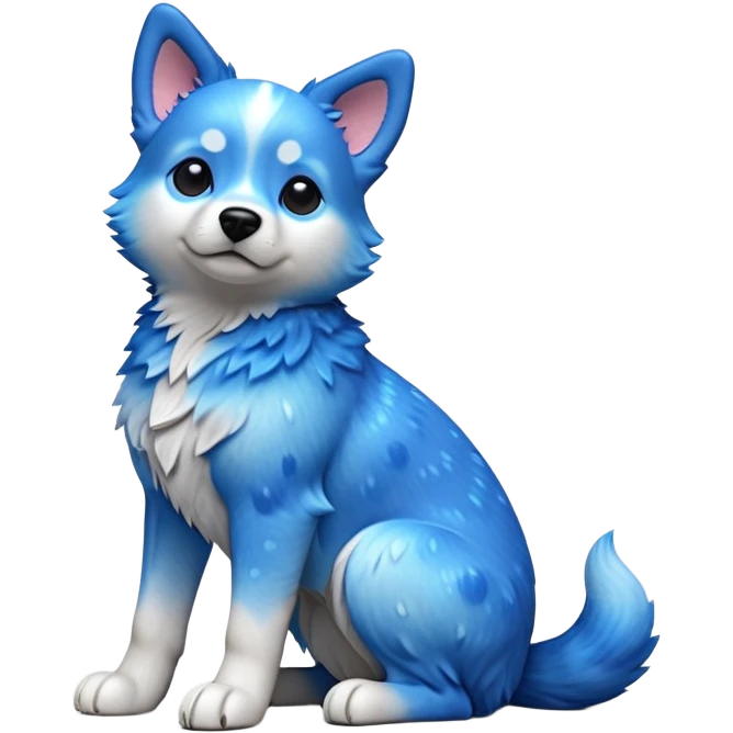 cinematic-[australian catle dog]-realistic-full-body-sitting-emoji,-tail-resting-loosely-beside-its-paws,-head-tilted-dramatically,-sleek-[vibrant-blue-speckle-fur]-fur,-simplified-yet-realistic-focused-features,-highly-detailed,-glowing-with-an-almost-sarcastic-glow emoji
