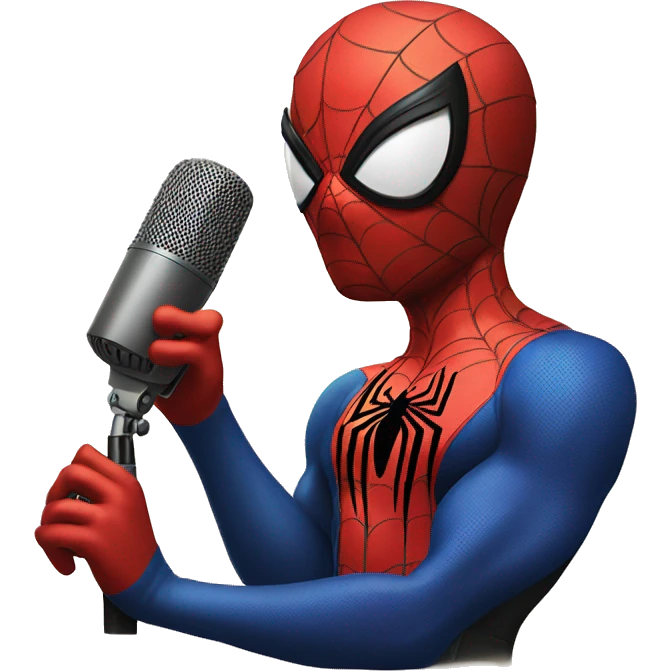 Spider-Man in his original costume talking in vintage microphone emoji