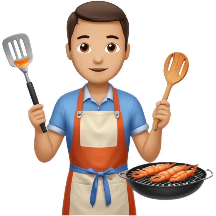 man grilling seafood on a sizzling grill emoji