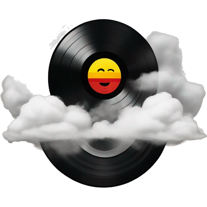 A vinyl record with a cloud of smoke, evoking the classic and atmospheric feel of reggae emoji