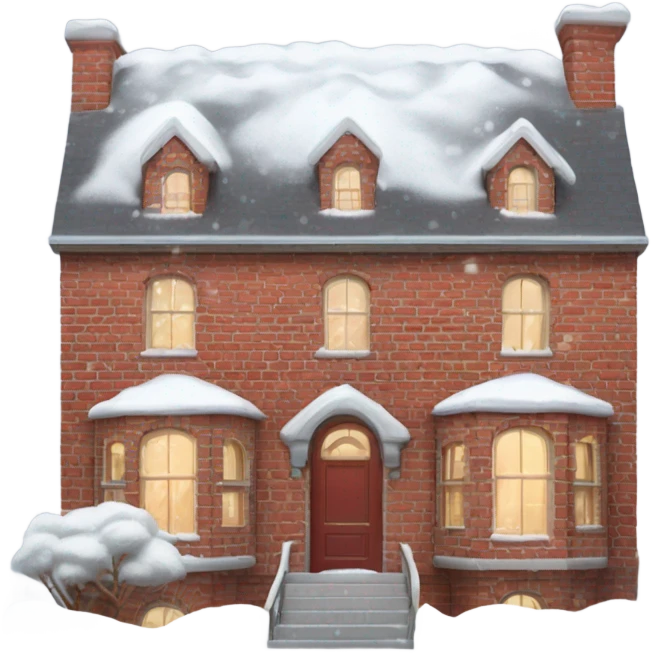 Red brick house in snowscape emoji