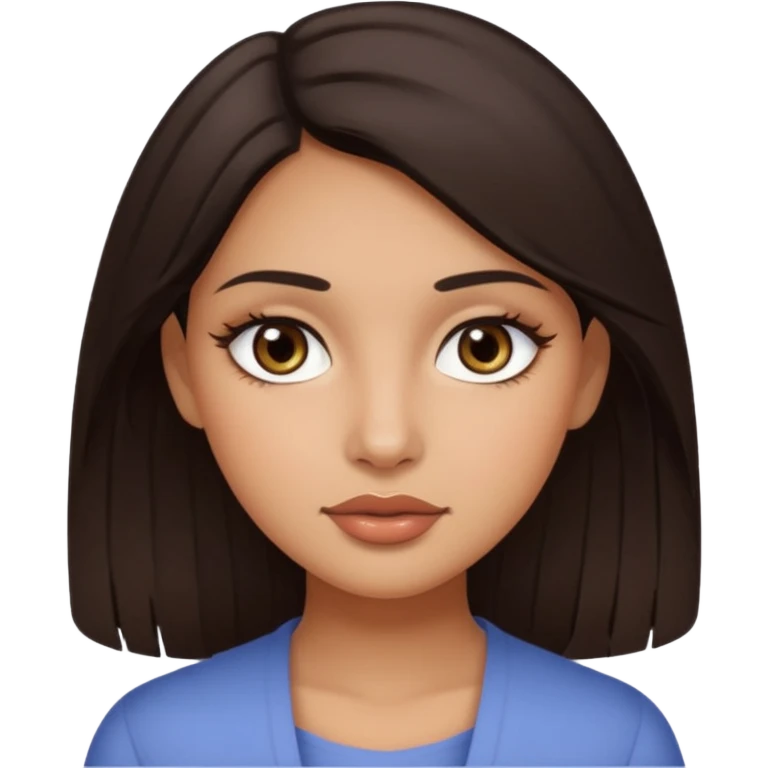 She's with long dark brown hair on her teenager years and her eyes are brown with not very  long natural lushes  her skin is not whit eits medium ( olive) and her faces shape is oval and a little bit circle her lips  awesome but not big lips she has a make up but clean natural looking  make up  emoji