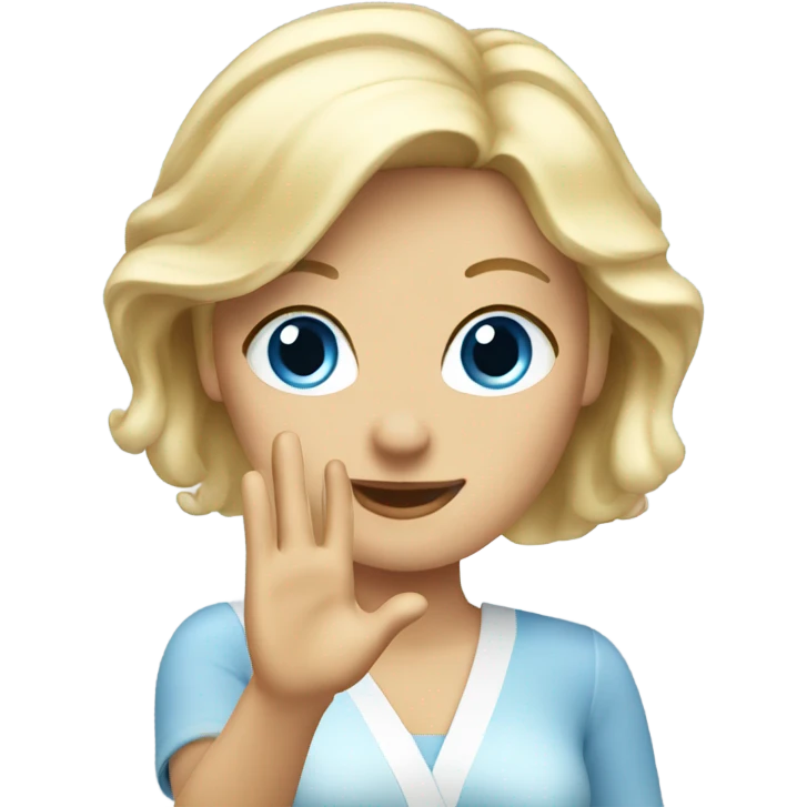 blue eyed blonde lady waving emoji