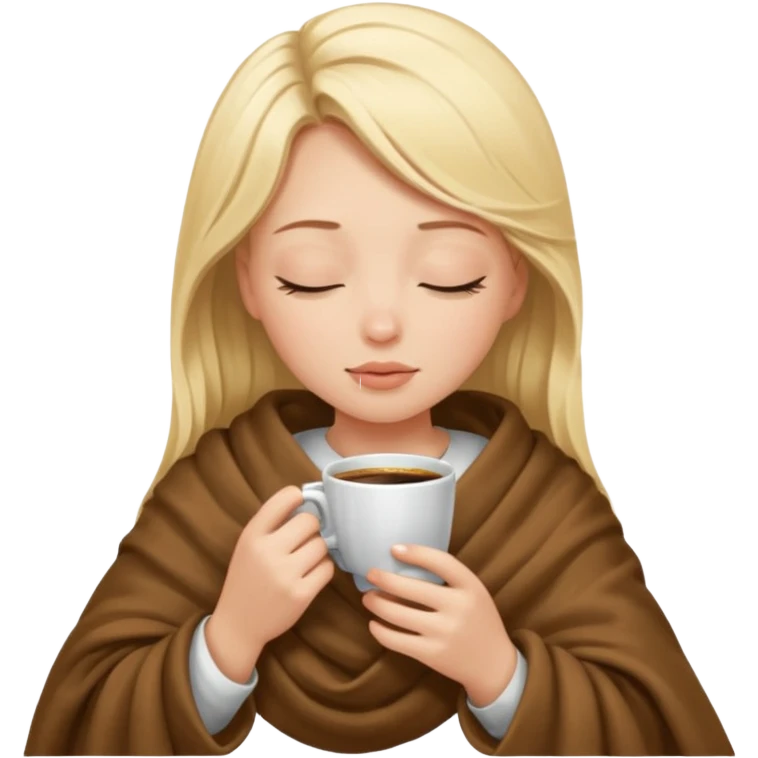 Blonde girl inside a blanket sipping coffee eyes closed emoji