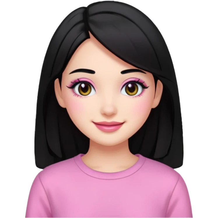 Girl with black and long hair with aesthetic clothes and with aesthetic makeup with a smile yes but with pink clothes emoji