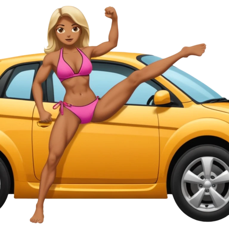 Girl in a bikini crushing a car under her foot emoji