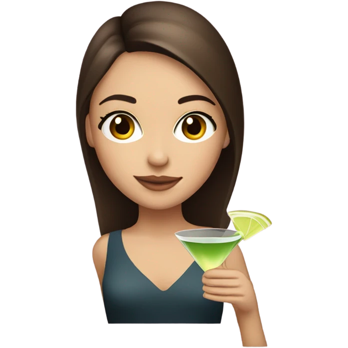 Beautiful straight brown haired girl brown eyes with eyelashes holding a martini emoji