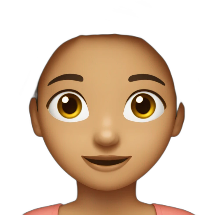 Niña 13 años pelo largo marrón, ojos grandes marrones, boca pequeña sonriente emoji