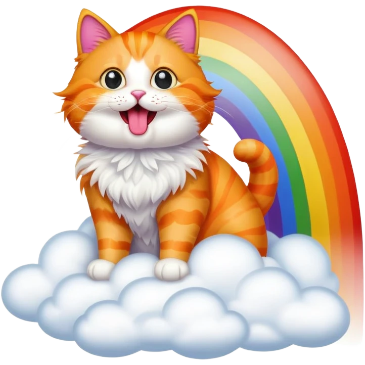 Orange cat sticking riding rainbow tongue out emoji