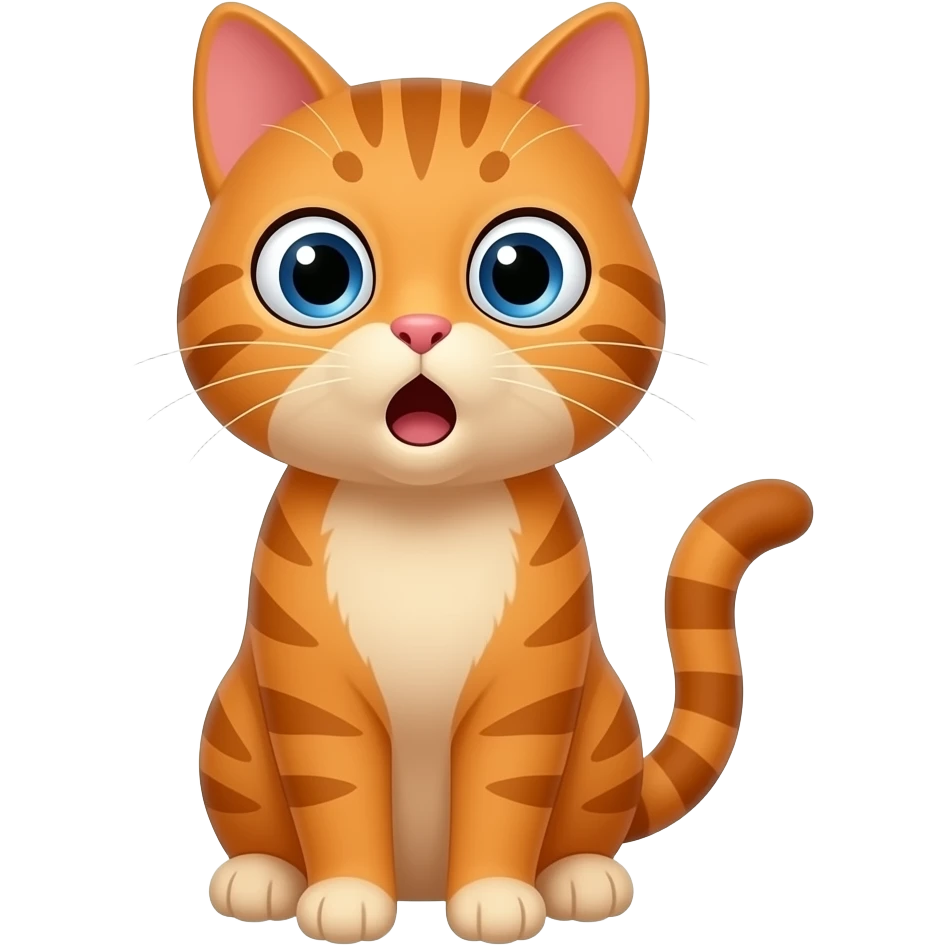 A little orange cat standing up like a little person, looking surprised. All his body is dark orange. emoji