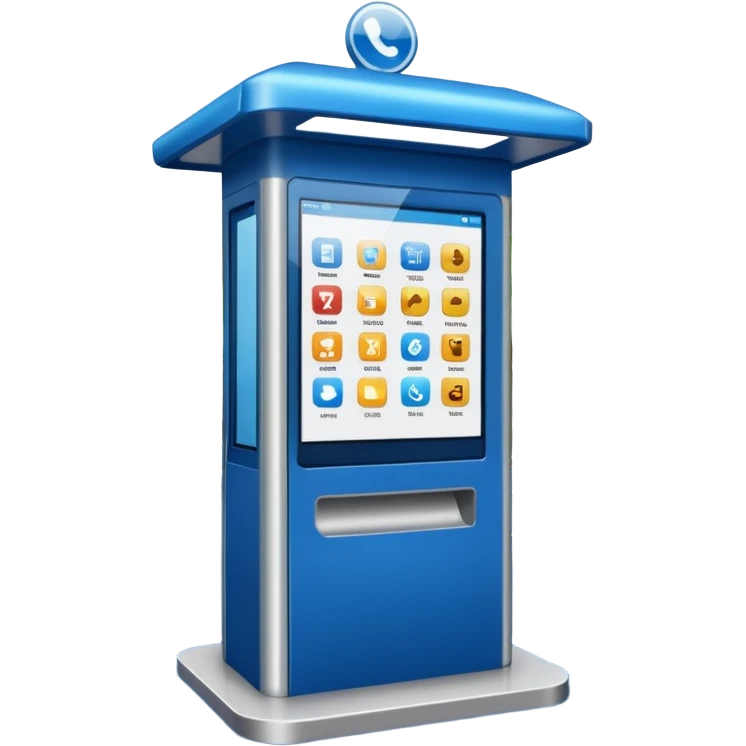 Digital Kiosk + blue interface + public info, Street Advertisements. emoji