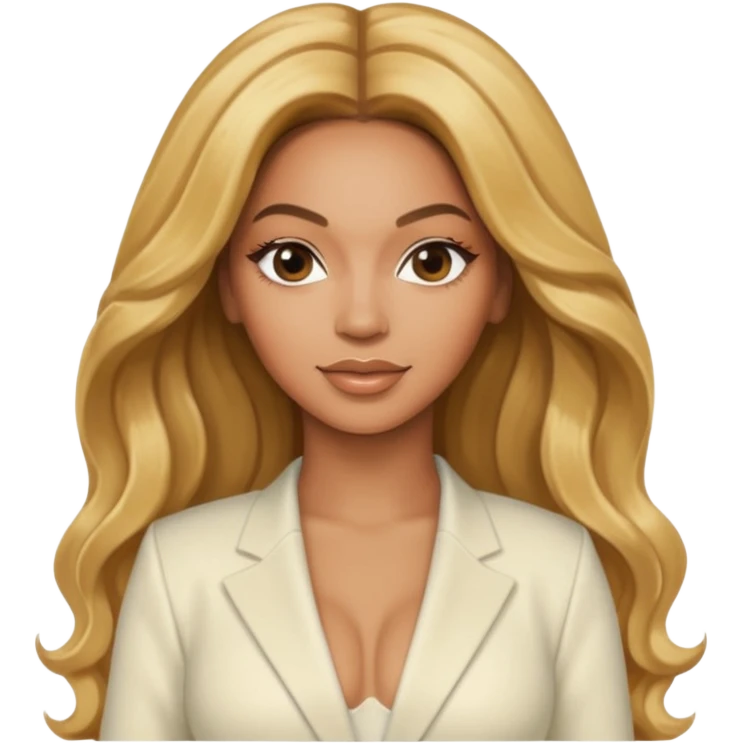 Beyonce with long golden blonde hair, ivory outfit emoji