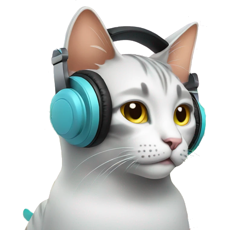 Cat wearing headphones, listening to music with colorful sound waves coming out of the ears. emoji