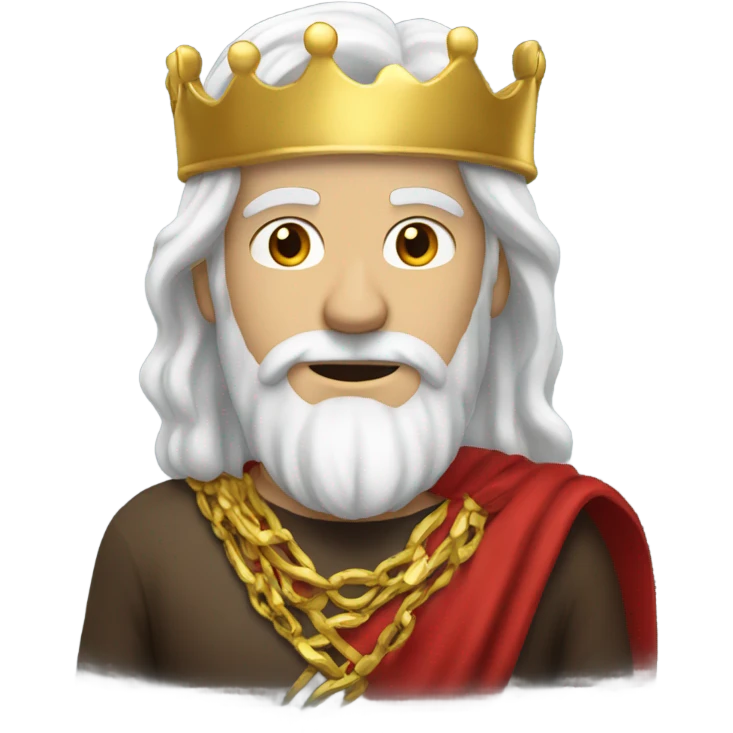 White man with long white hair wearing gold crown with red bandana around his neck emoji