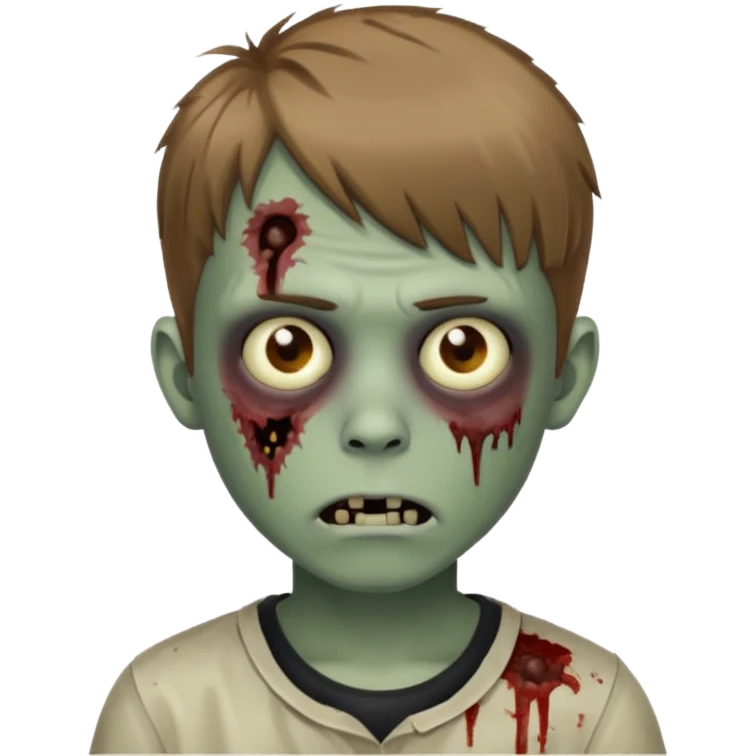 Crie um emoji de um menino com o cabelo castanho claro com uma franja e o corte low fade zumbi emoji