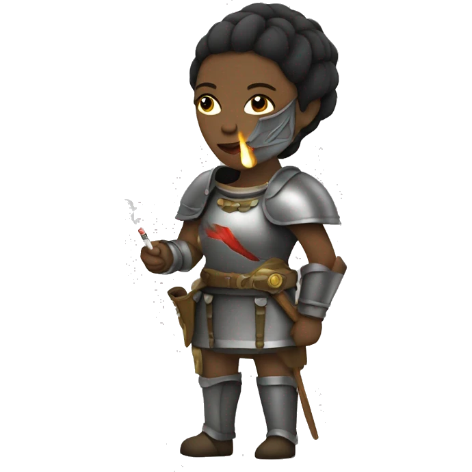 Woman wearing armor smoking a cigarette emoji
