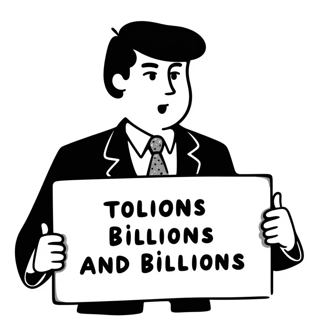 President Trump holding a sign that says 'billions and billions' emoji