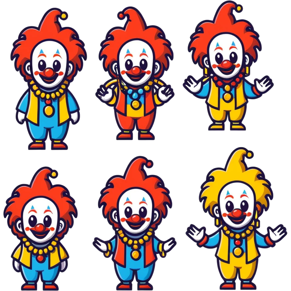 Joker 2019 style clown with dreadlocks with jewelry on the dreadlocks. posed in various emotes emoji