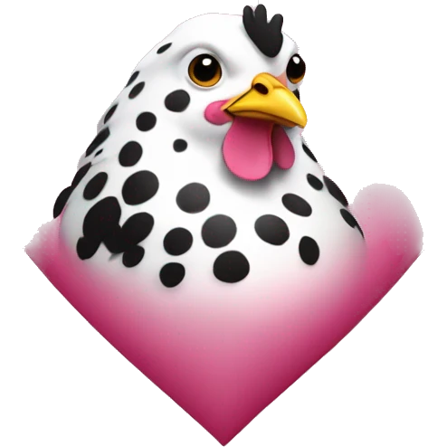 Black and white spotted chicken inside a pink heart emoji