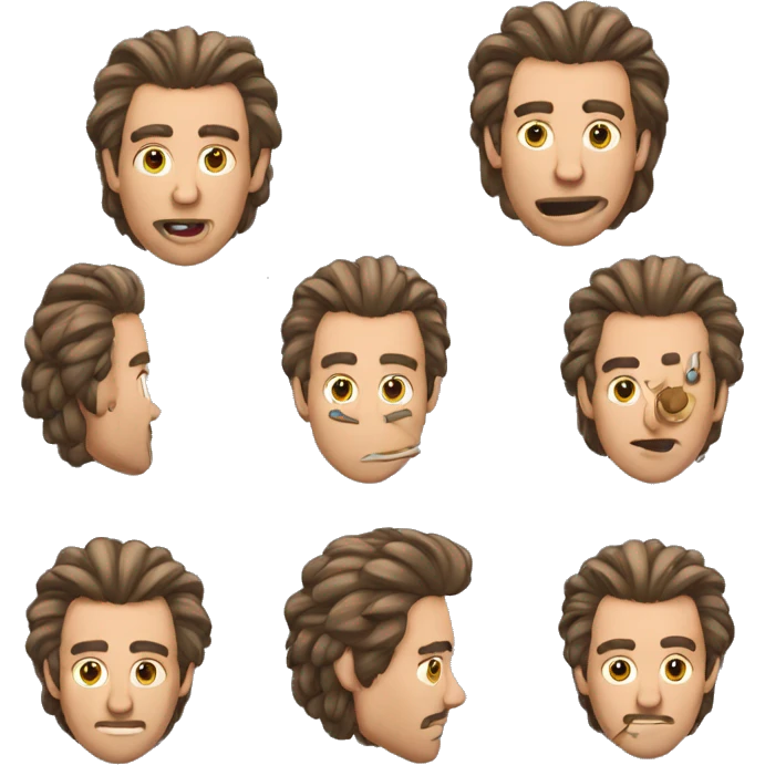 uomo rozzo, capelli lunghi castani senza baffi emoji