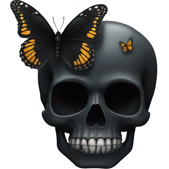 black skull with butterfly emoji