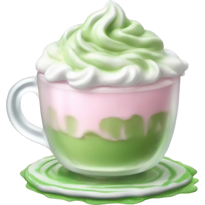 Clear grande cup, with light pink drink, matcha foam, and whip cream on top emoji