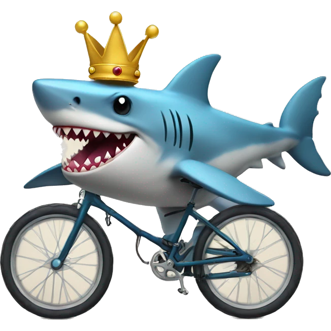 a bike riding shark with legs wearing a tutu and a crown emoji