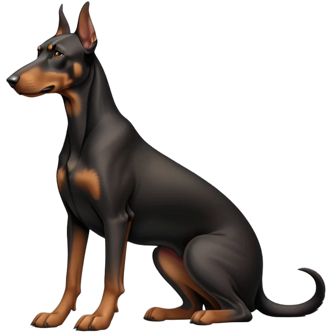 cinematic-[doberman]-realistic-full-body-sitting-emoji,-tail-resting-loosely-beside-its-paws,-head-tilted-dramatically, -sleek-[black and tan]-fur,-simplified-yet-realistic-focused-features,-highly-detailed,-glowing-with-an-almost-sarcastic-glow emoji