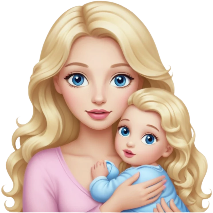 Blonde baddie with long hair Pretty makeup long lashes blue  eyes ,   light pink lips holding baby emoji