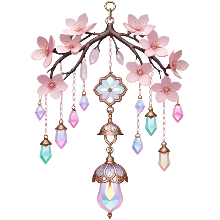 Hanging Iridescent pastel pink sakura crystals white-pearly suncatcher with bell LAMP emoji