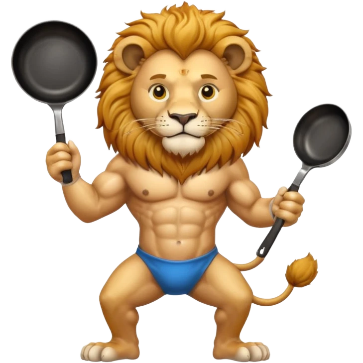 Lion holding frying pan emoji