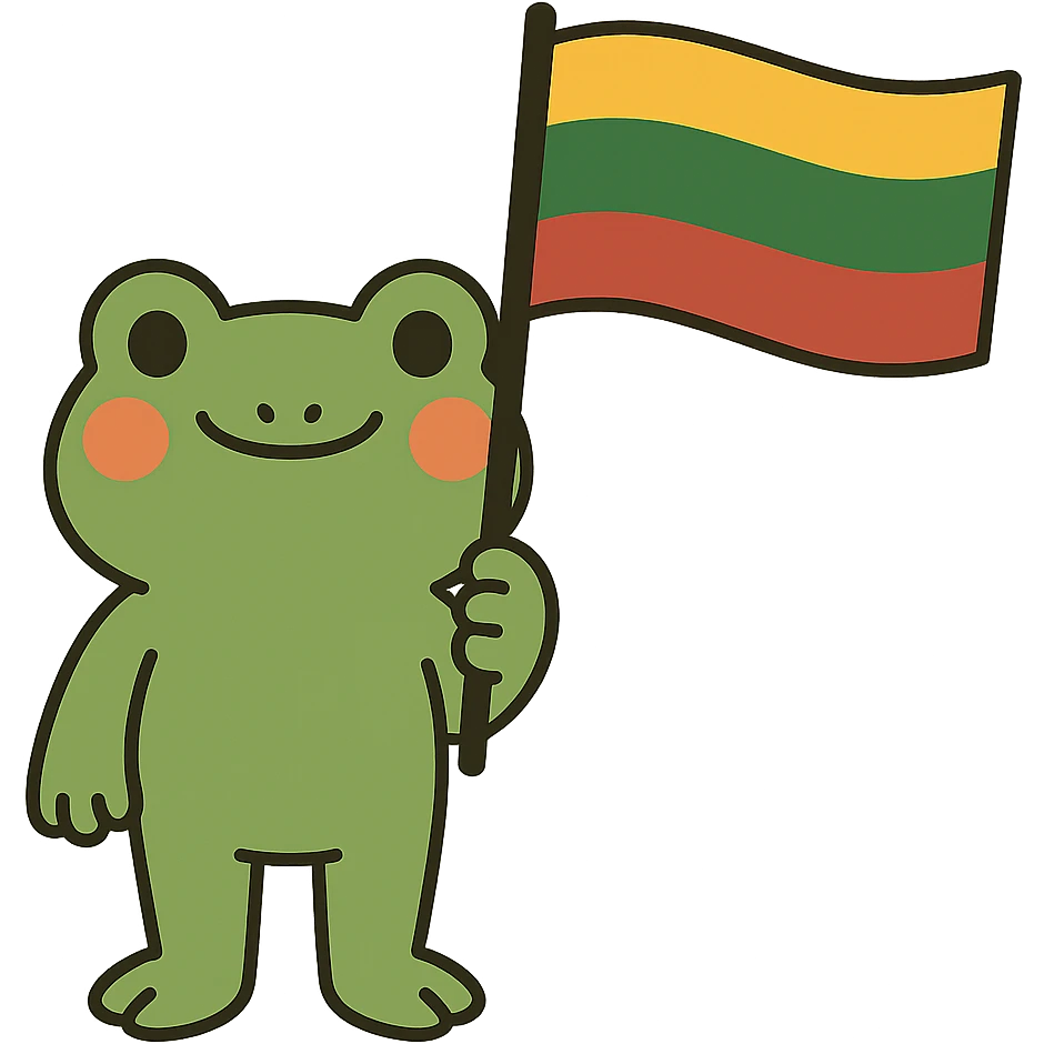 flat toon style frog holding a Lithuanian flag emoji