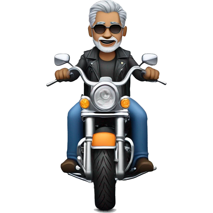 grey haired biker on a blue color Harley Davidson roadking emoji
