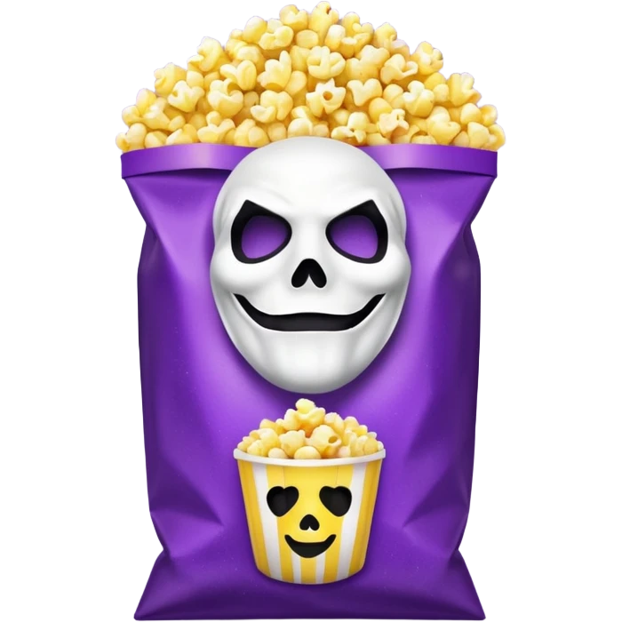 Glitter purple and yellow popcorn with ghostface mask in packaging emoji