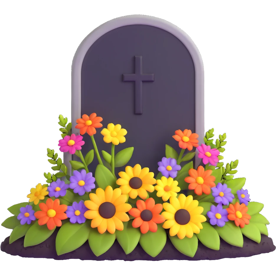 3D illustration of a grave with flowers, soft lighting emoji