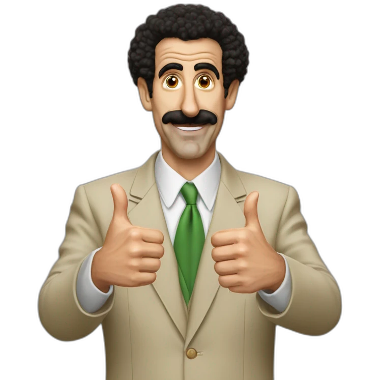 Borat very nice putting two thumbs up with five find on each hand emoji