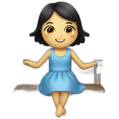 Sky with stars an a girl that is on an Swing with a penguin onto her left emoji