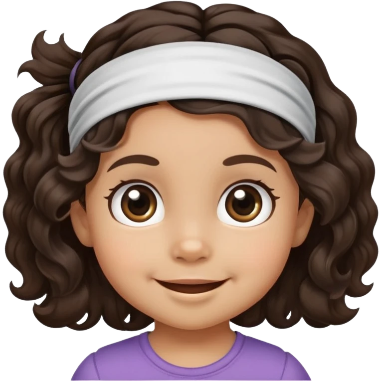 smiling toddler face with big eyes, medium skin tone, dark wavy hair, and a hair band emoji