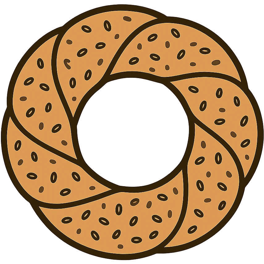 flat icon simit bread, top-down view, golden brown with sesame texture, bold outline, minimalistic emoji