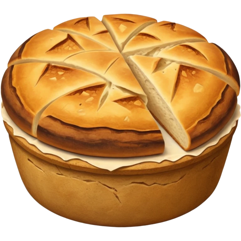 round rustic sourdough with cracked crust. emoji