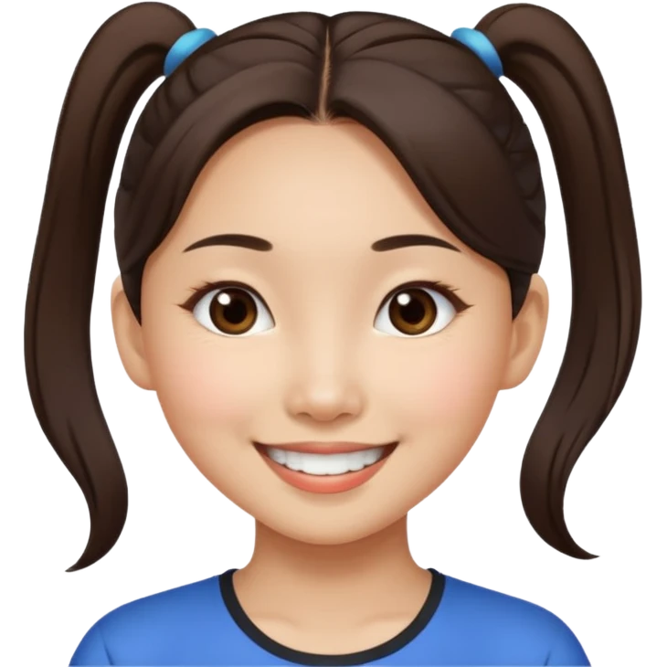 Asian Thai girl, brunette, ponytail, wide nose emoji