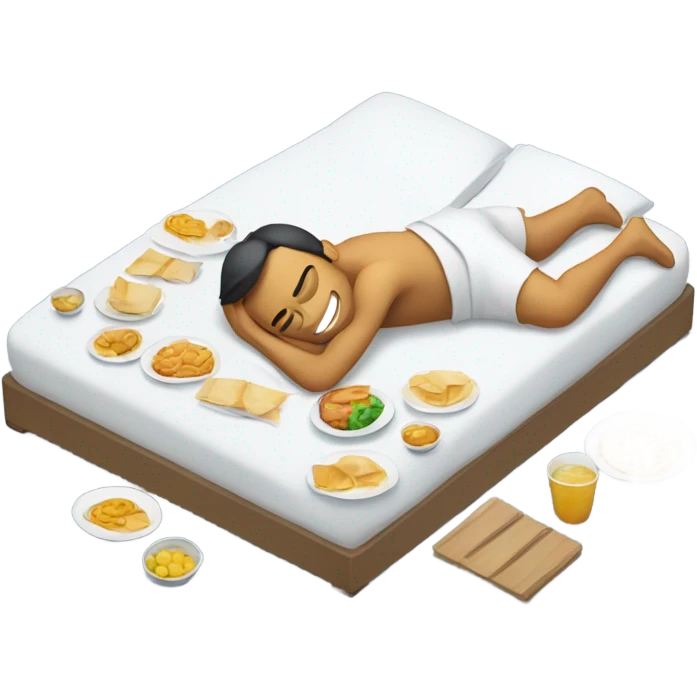 Guy in bed with a Food coma  emoji