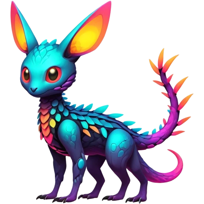 futuristic lush warm-colored neon-colored Fakémon-Trico-creature (full body) emoji